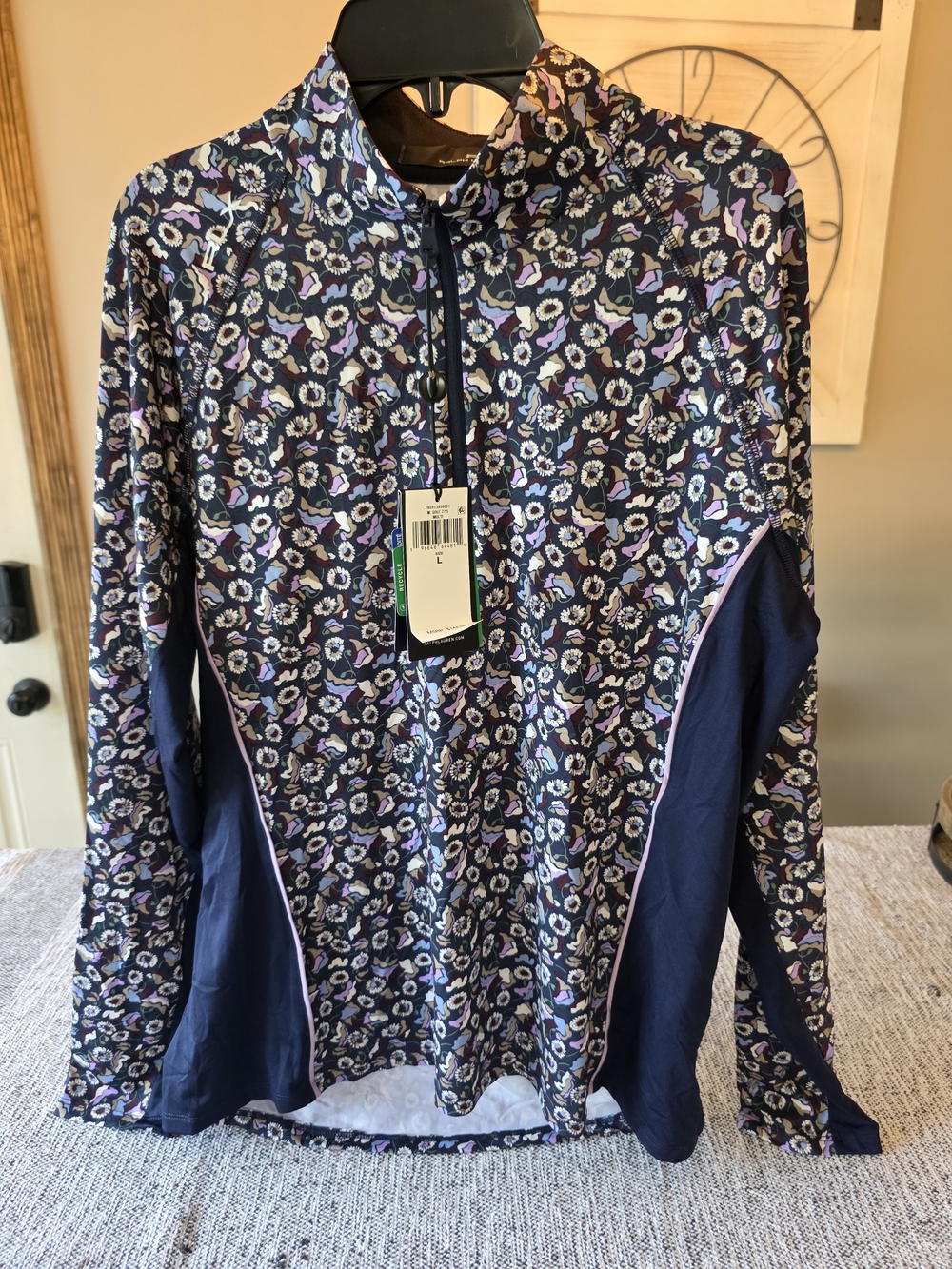 RLX Ralph Lauren Navy Floral Print Quarter-Zip Performance Top